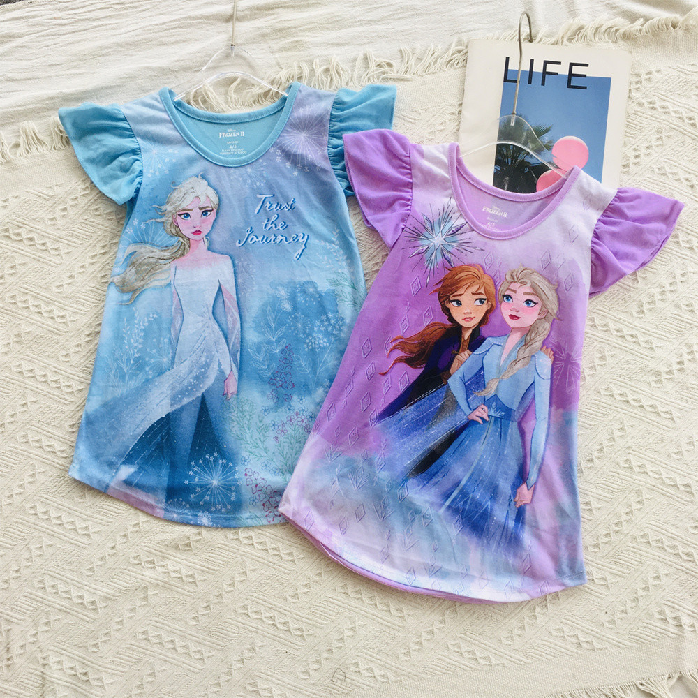 {Ai Meimei} 4-8 ปี Super Saving Ice Queen Princess Thin Style Cool สบายแขนสั้นชุด Nightdress