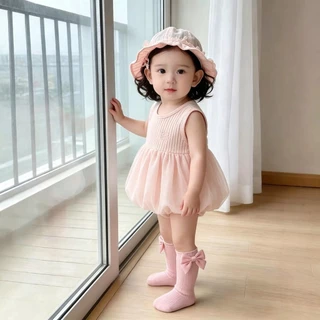 ฤดูร้อนใหม่เด็กสาวบางแขนกุดกระเป๋ากระโปรงผายลม0-36เดือนระบายอากาศและสะดวกสบายแมวหวานสไตล์เจ้าหญิง ชุดรอมเปอร์