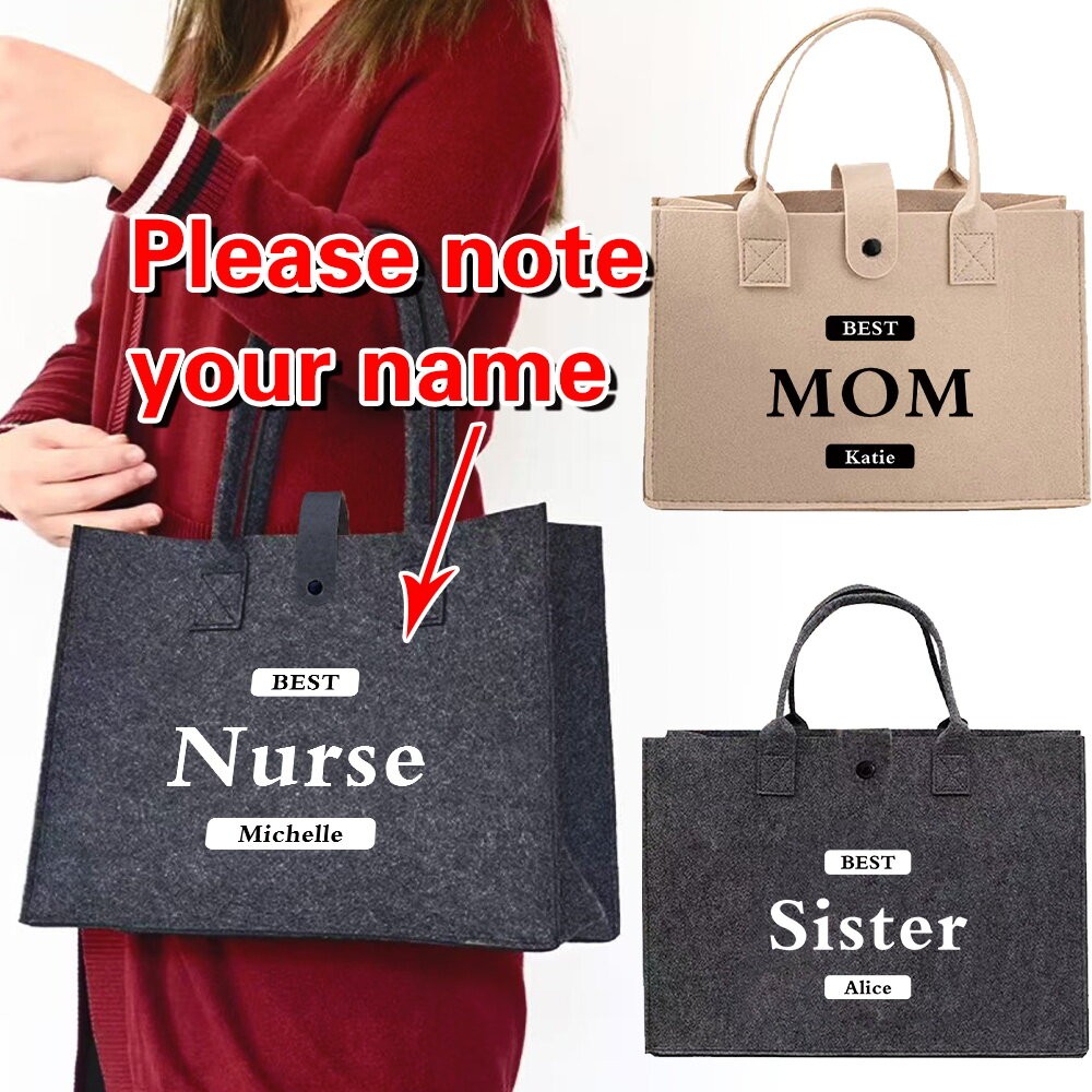 Teacher's gift การปรับแต่งชื่อ Maternity Bag Felt bag with buckle Baby Mummy Diaper Bag Felt Tote Ba