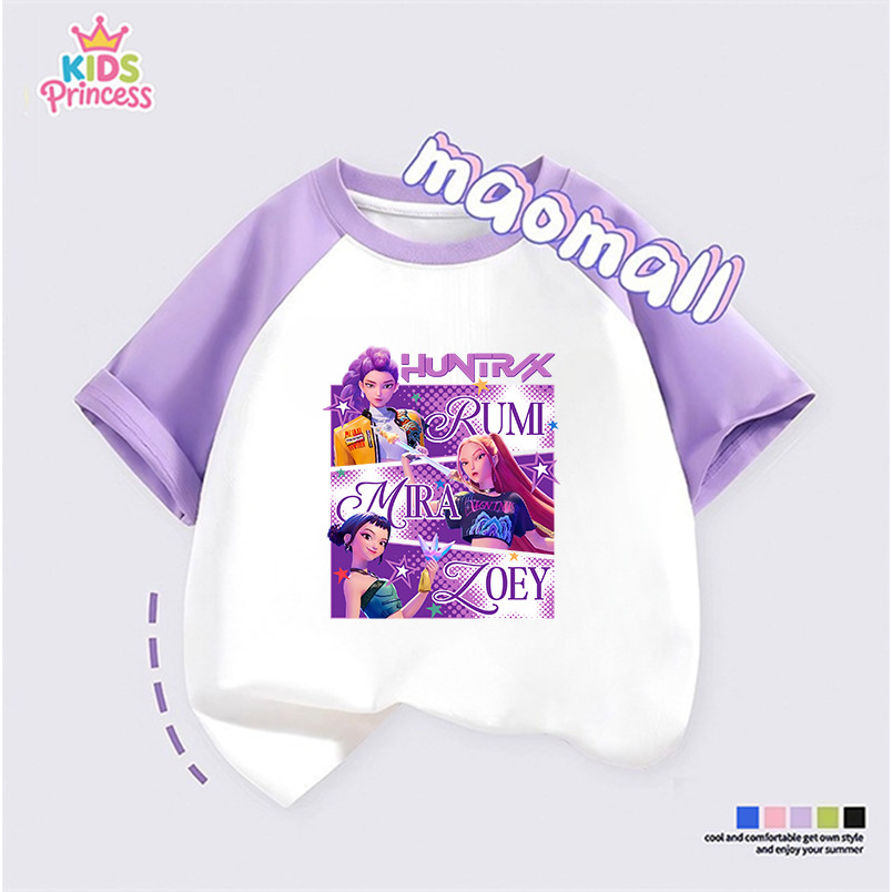 (จัดส่งตลอด 24 ชั่วโมง) Kpop Demon Hunters เสื้อยืดแขนสั้นสำหรับเด็กสบายและนุ่ม ผ้าฝ้ายแท้ 100% เสื้อยืดพิมพ์ลาย K604