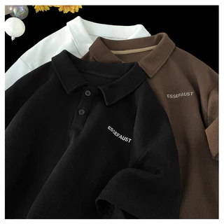 Becoolman-วาฟเฟิล ปกพับ POLOเสื้อ ผู้ชาย สไตล์อเมริกัน แนววินเทจ เสื้อยืด ยอดนิยม ความรู้สึกระดับสูง แขนสั้น