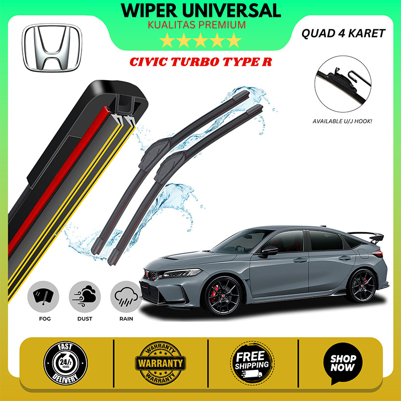 ที่ปัดน้ําฝนยาง Quad 4 Honda Civic Turbo Type R Frameless Quad Blade รุ่นยาง 1 ชุดซ้ายและขวาไม่มีกรอ