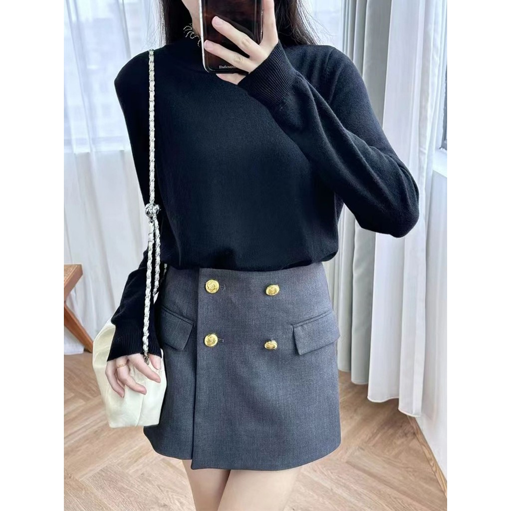 Z6K9 SANDR''' 2025Early Autumn New French Style Lazy Ruffled Collar Pullover Loose Age-Reducing Eleg