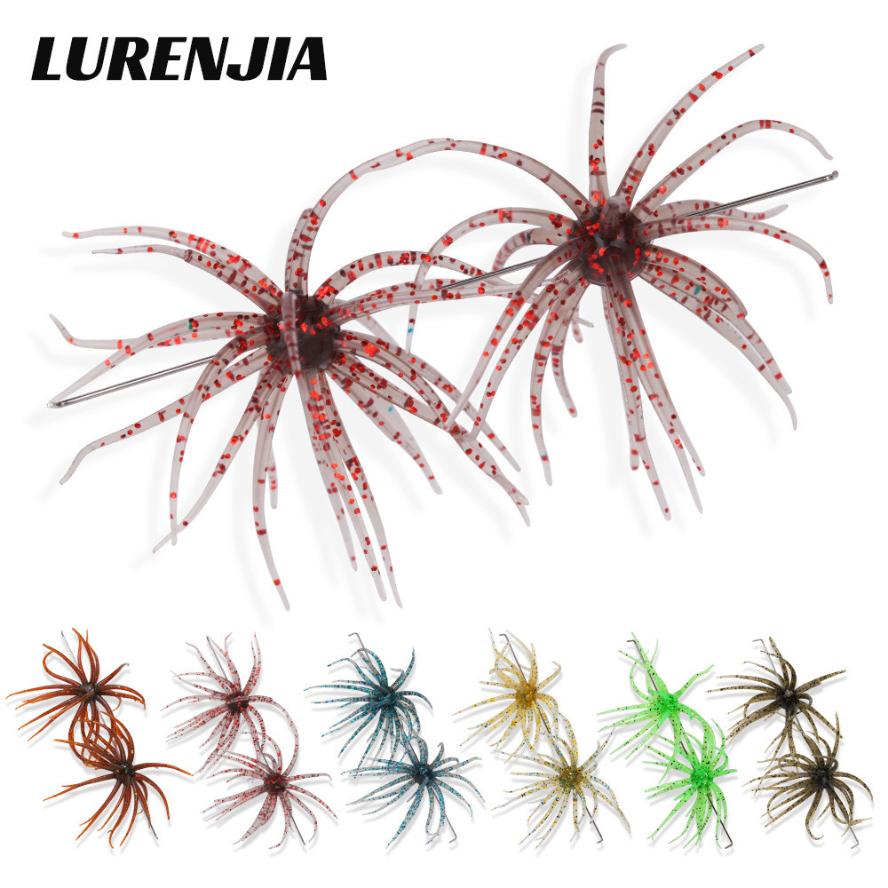2 ชิ้น Lure ลอย Sea Urchin เหยื่ออ่อน Anti-Bite Tear-Resistant ยืดหยุ่นสูง Bionic Sea Urchin สีดํา P