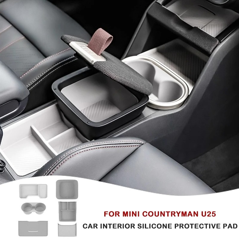 รถประตู Groove Mat Slot ถ้วยผู้ถือ Pad สําหรับ Mini Cooper Countryman U25 ไร้สายชาร์จ Pad ซิลิโคน Anti Slip Pad ตกแต่ง