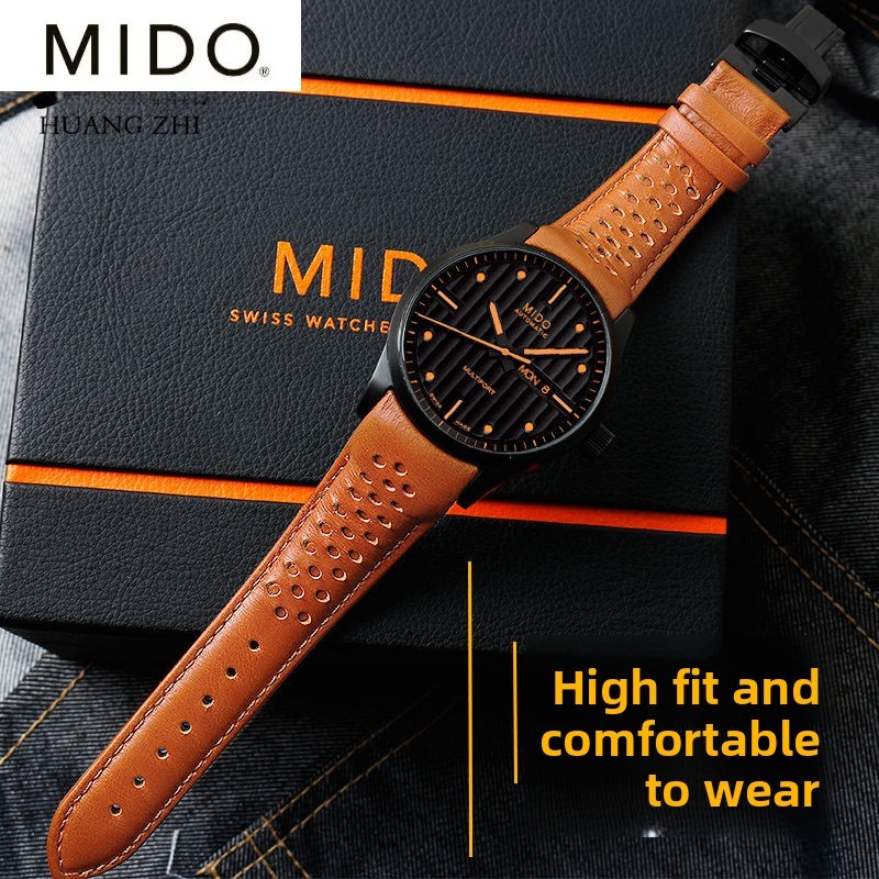Mido Ocean Star สายหนังเปลี่ยน-22 มม.23 มม.สายนาฬิกาหนังลูกวัวแท้สําหรับ M005 Series M025.407A