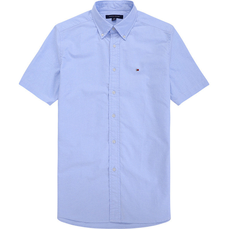 American Authentic tommy hilfiger tommy Mens Business Casual Short Sleeve Shirt เสื้อเชิ้ตผ้าฝ้าย Ox