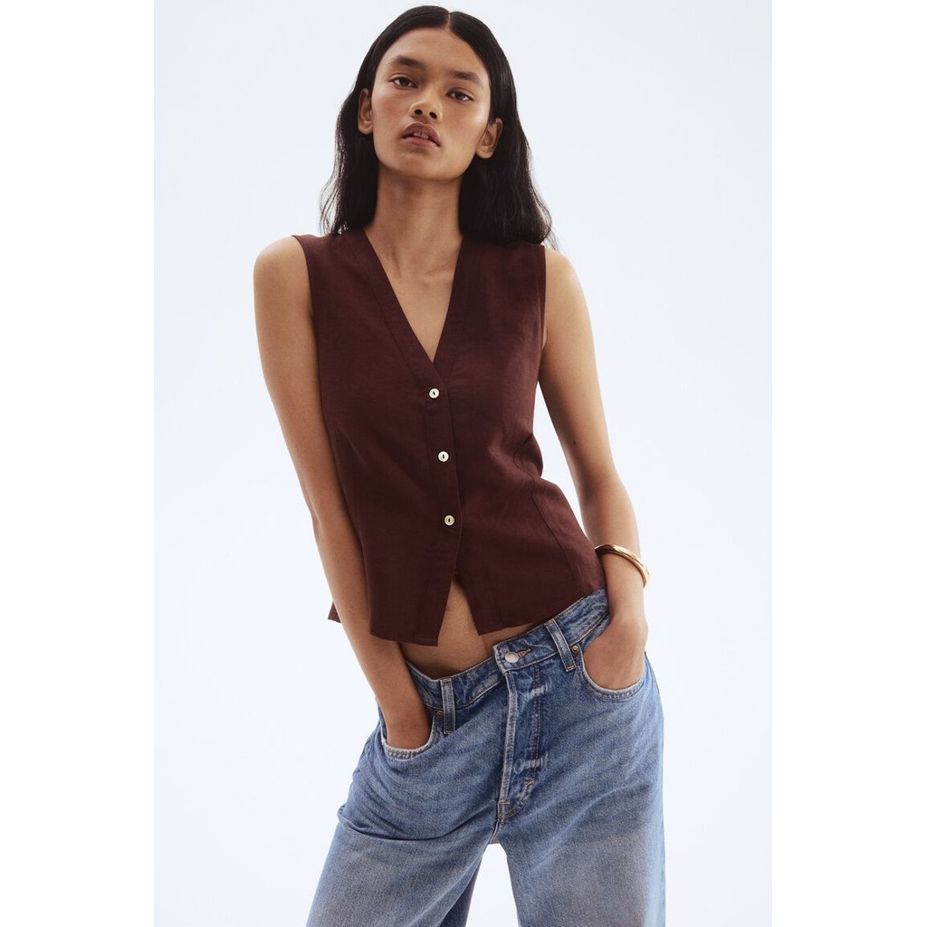 H&M(เอชแอนด์เอ็ม) เสื้อเบลาส์ผ้าลินินผสมแขนกุด ผู้หญิง 1288723_1