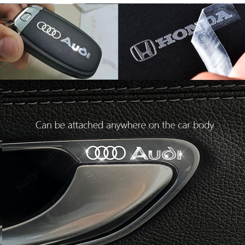 Audi โลโก้ 3D ภายนอกสติกเกอร์โลหะภายในรถสติกเกอร์ตกแต่งกระจกมองหลังหน้าต่างสร้างสรรค์สติกเกอร์สําหรั