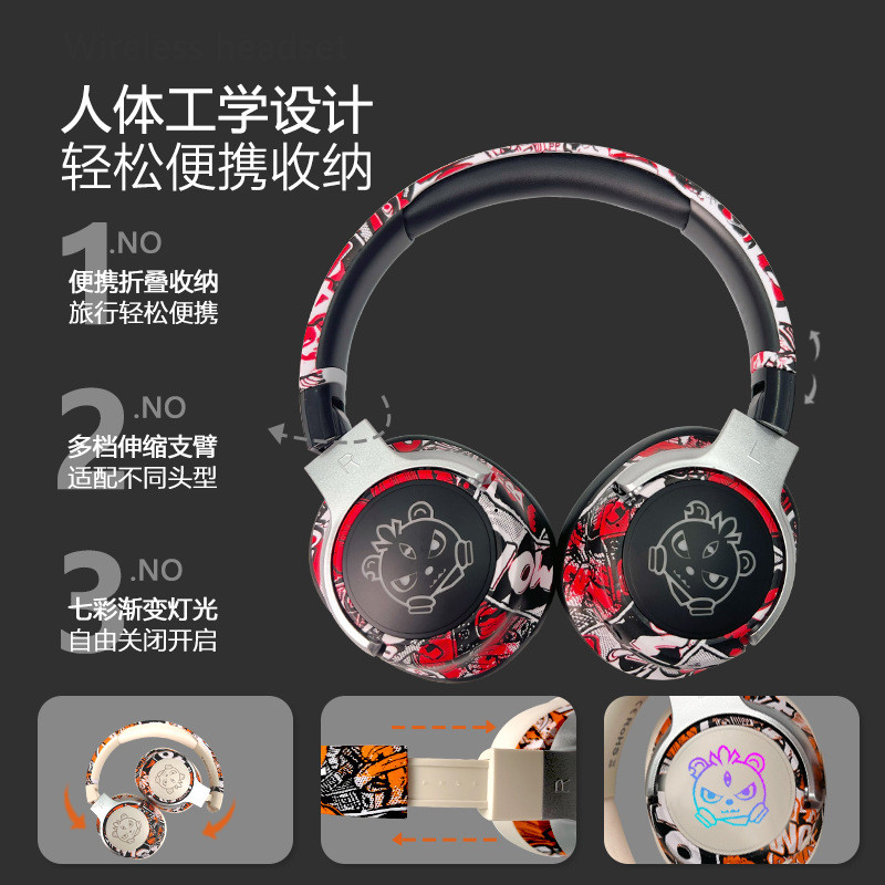 2025 หูฟังบลูทูธแบบติดหัวกราฟฟิตีเทรนด์แห่งชาติใหม่ - รูปที่ 2