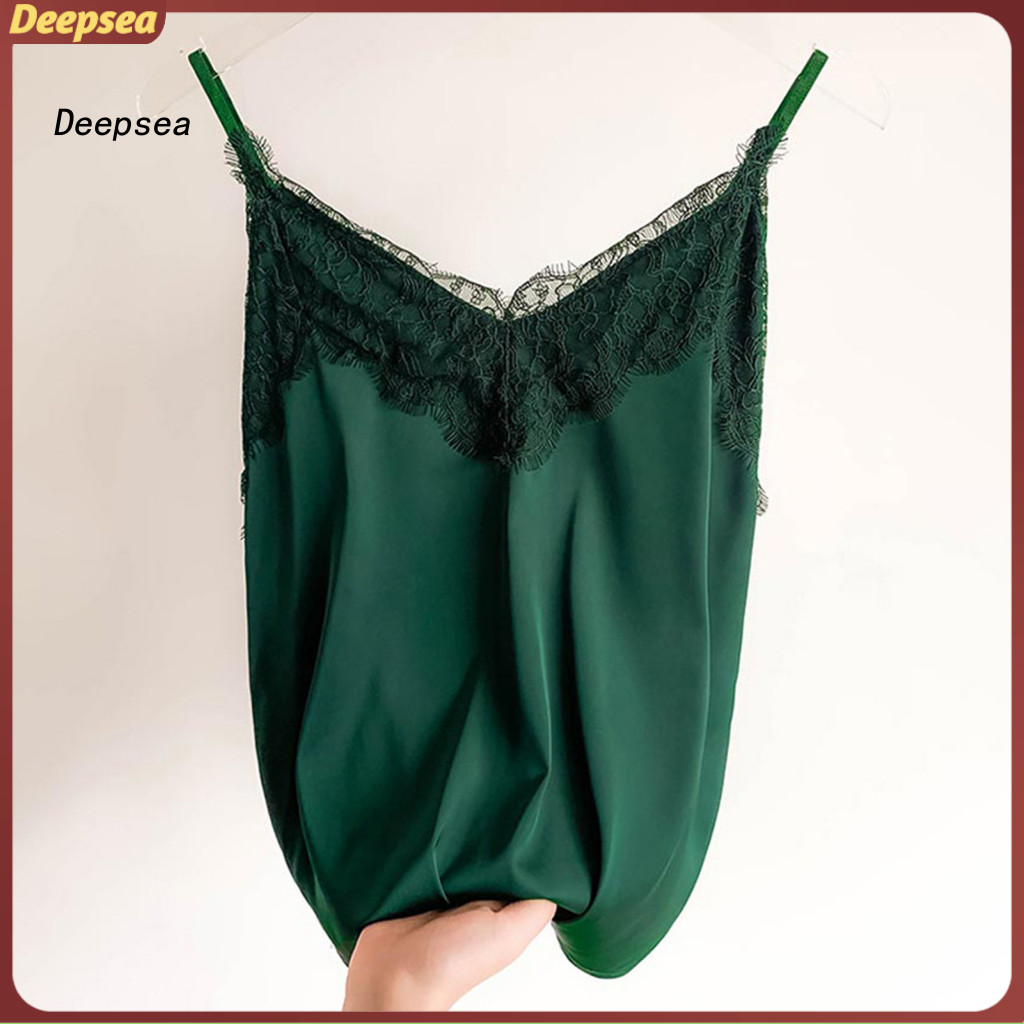 DPA ผู้หญิงฤดูร้อนเสื้อกั๊กผู้หญิง Strappy เสื้อกั๊กเซ็กซี่ลูกไม้ Patchwork V คอแขนกุด Camisole Top 