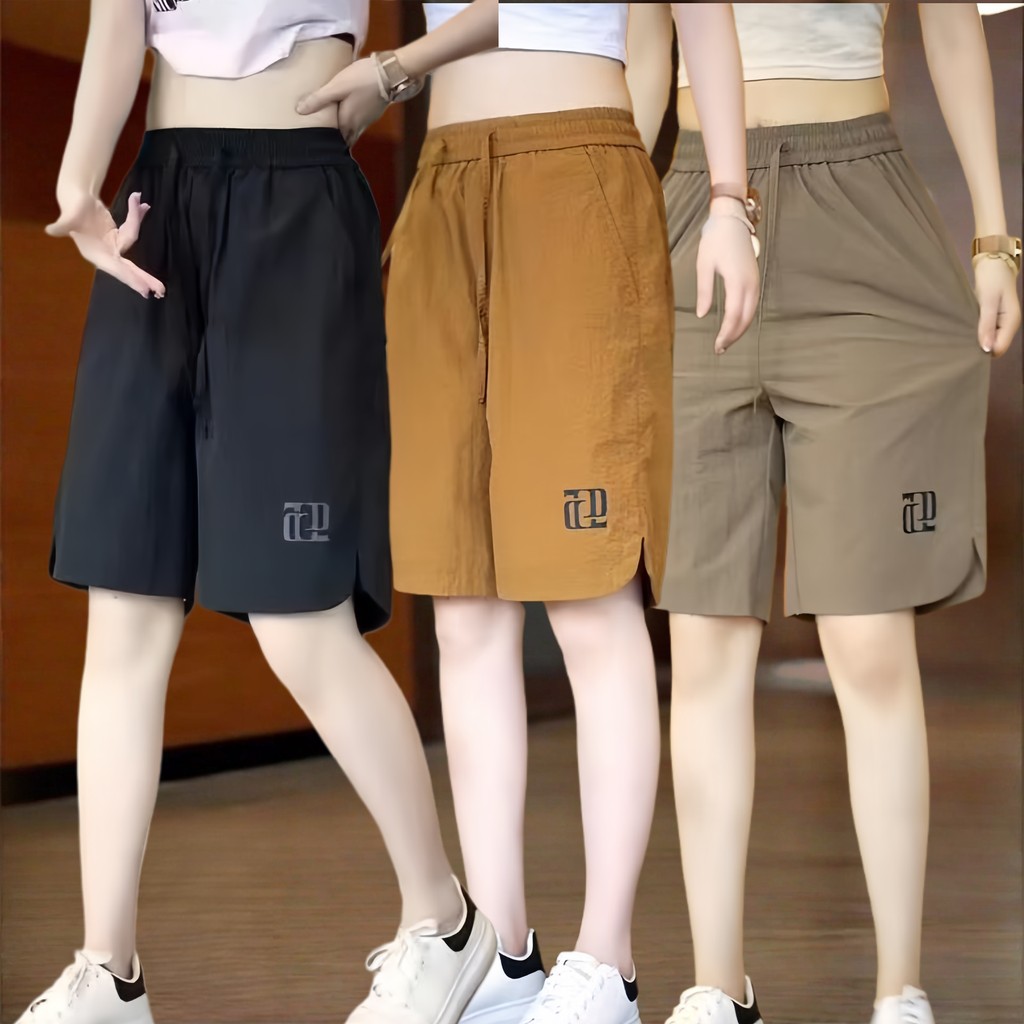 กางเกงขาสั้นผ้าไหมน้ำแข็งผู้หญิง สไตล์เกาหลี ทรงตรงลำลอง สีพื้น กางเกงขาสั้นผู้หญิง กางเกงขาสั้นสำหรับเล่นกีฬากลางแจ้ง
