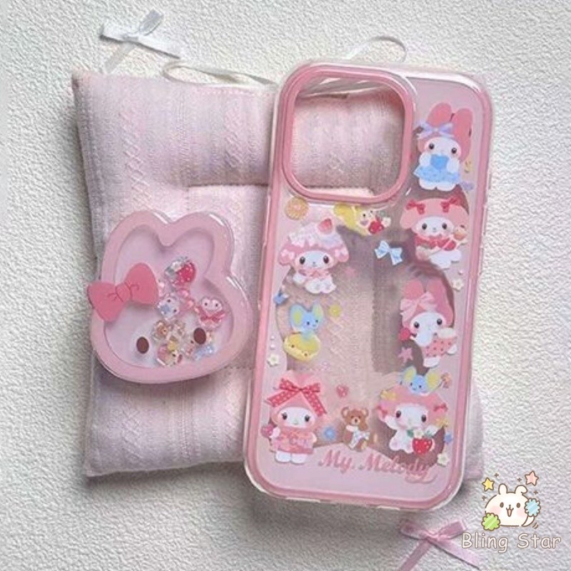 เคสไอโฟน 15 16 11 สำหรับ IPhone 15 13 16 11 12 14 Pro Max XS X XR Max 16 15 7 8 Plus การ์ตูนสตรอเบอร์รี่เมโลดี้โปร่งใส