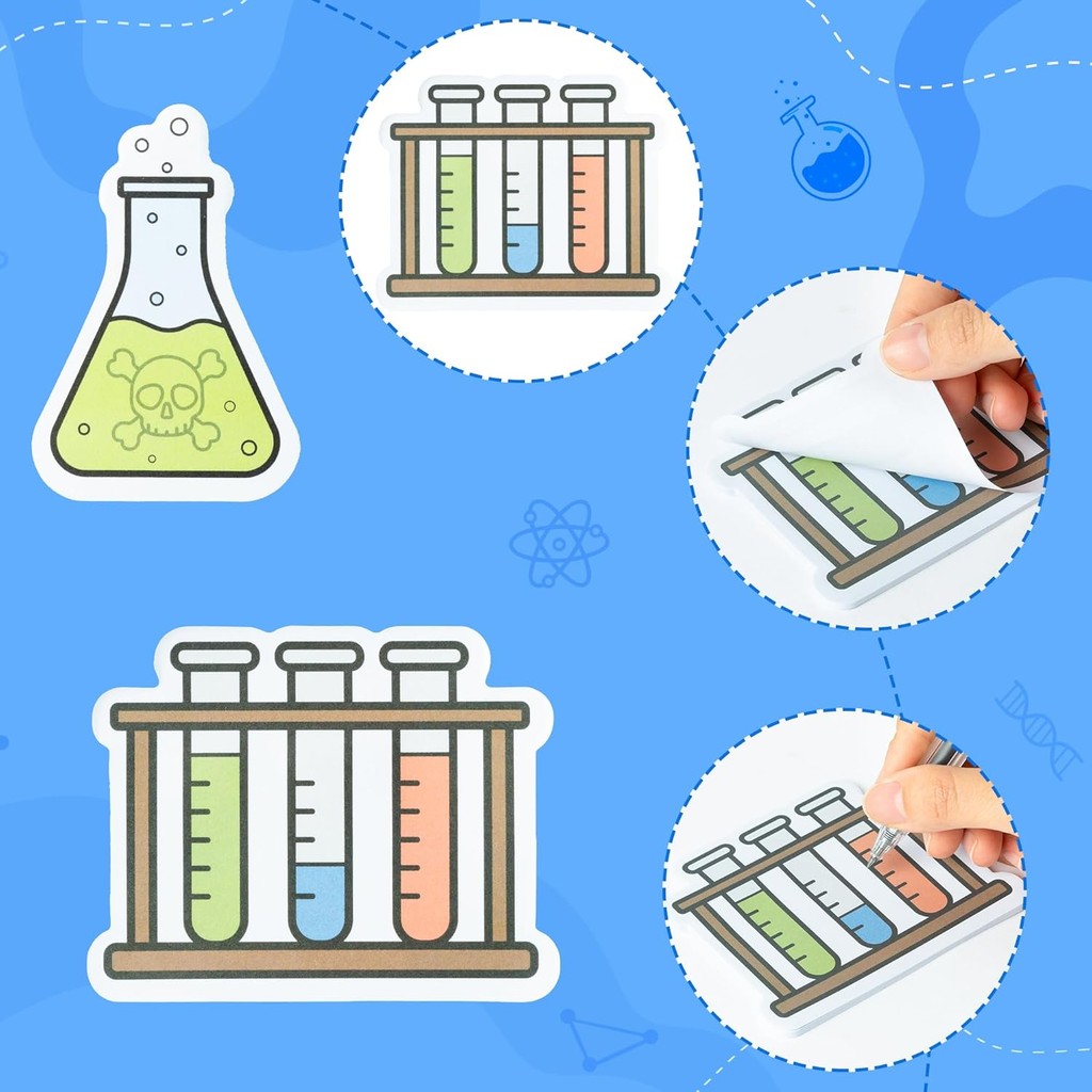 ANGOLIO Funny Science Sticky Notes - 30P Cute Note Pads Test Tube Heart Light Bulb Potion Pattern Es