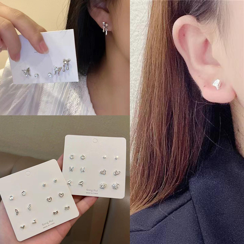 12/6PCS/SET Silver Mini ต่างหูผู้หญิงเรขาคณิตดอกไม้รูปแบบ Simple Hypoallergenic เครื่องประดับนักเรียนขนาดเล็กและประณีตหูเจาะ