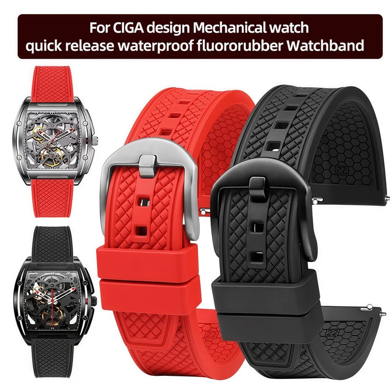 Viton Watchband สําหรับ CIGA design Mechanical Watch barrel รูป J/MY/X series 20 22MM Quick release 
