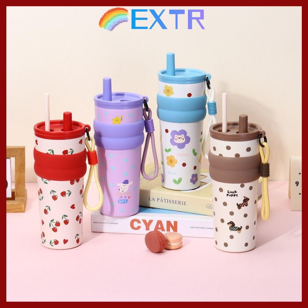 EXTR ถ้วยสูญญากาศฉนวนกันความร้อนหรือระบายความร้อนด้วยเชือกยก 316 ถ้วยสแตนเลสทนทานความจุสูง 600มล ขวดน้ําเก็บความร้อนสําหรับเด็กชายและเด็กหญิง