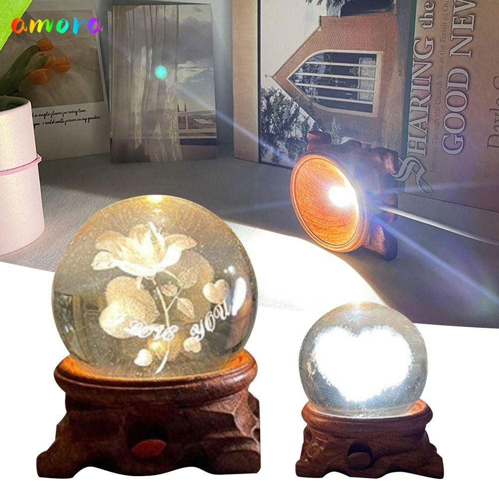 AMORA Crystal Ball Base Crafts LED USB Crystal Sphere Base