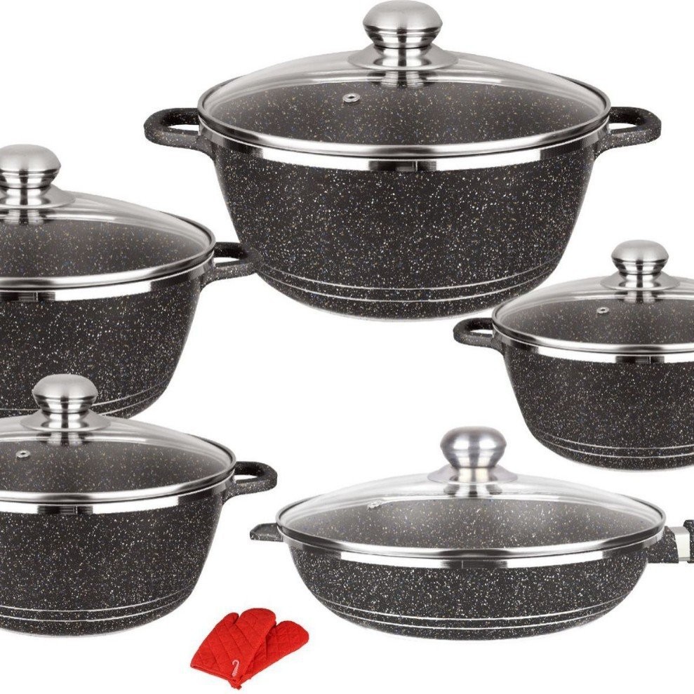 Dessini 12 ชิ้นชุดหินอ่อนอลูมิเนียมหม้อ Die-Casting Medical Stone Non-Stick หม้อซุปครัวของขวัญหม้อชุ