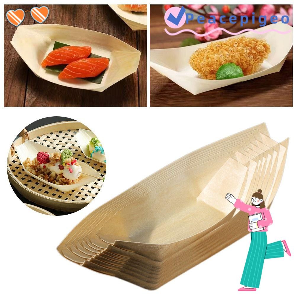 PEACEPIGEO 50PCS จานซูชิ,หลายขนาดจานญี่ปุ่นทิ้งไม้รูปเรือ,อาหารสร้างสรรค์เสิร์ฟเรือ-รูปร่างถาดไม้เสิร์ฟเรือเครื่องประดับจัดงานแต่งงาน