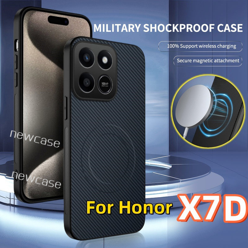 รูปแบบคาร์บอนไฟเบอร์ปลอกสําหรับ Honor X7D 5G 4G 2025 X7 D HonorX7D PC Hard Case แม่เหล็กชาร์จไร้สายก