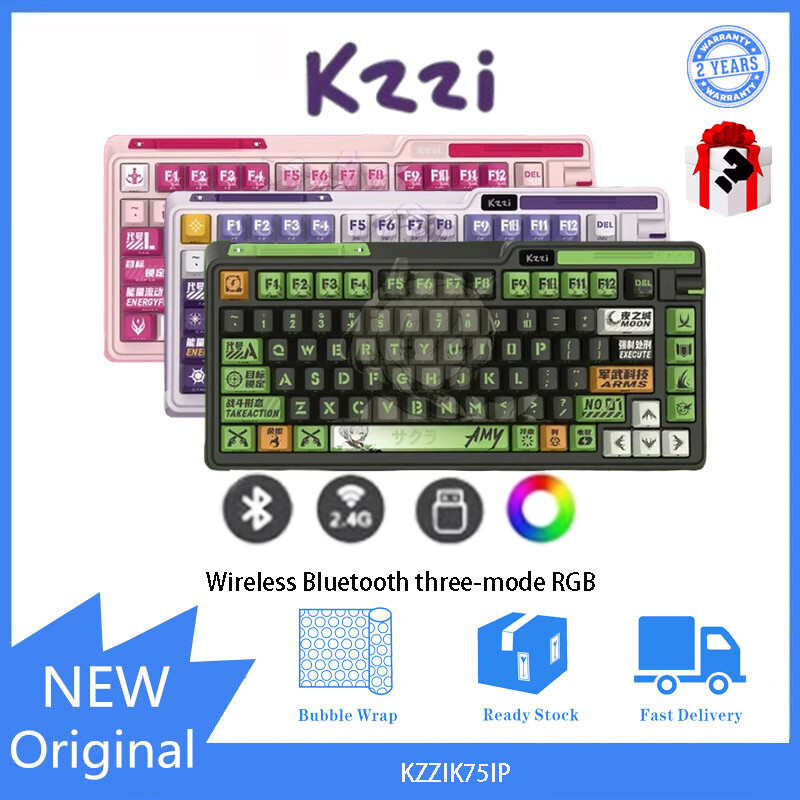 KZZI K75IP บลูทูธสามโหมด RGB คีย์บอร์ดสําหรับเล่นเกม