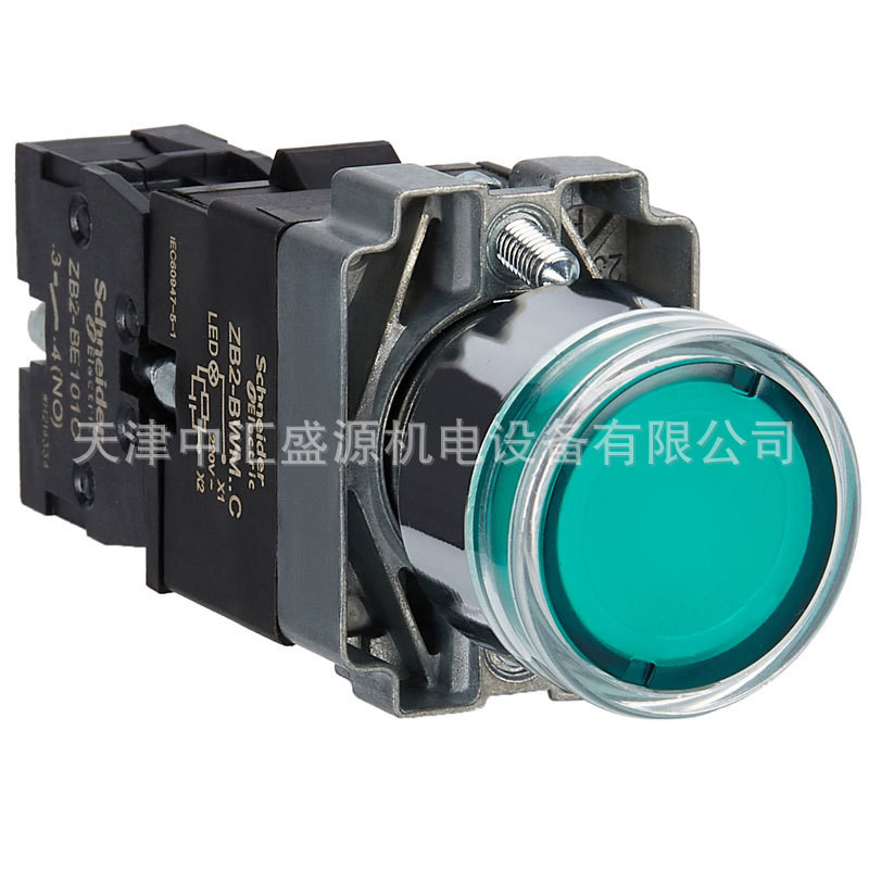 X XB2BW33M1C ปุ่ม 1NO หัวแบนพร้อมปุ่มไฟ AC220V สีเขียว ZBWM31C+ZB2BW33C