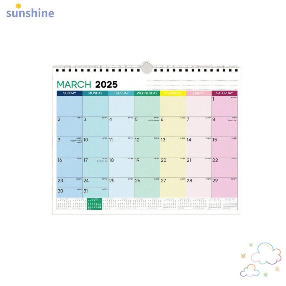 SSUNSHINE 2025 ปฏิทิน กระดาษหนา Holidays Marked Wall Calendar คุณภาพสูง Daily Study Jan 2025 - ธ.ค. 