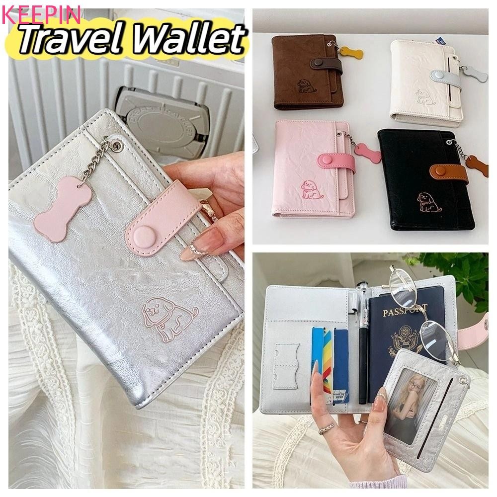 KEEPIN PU Passport Bag, Card Holder Wallet, Portable Cute Puppy Ticket Holder Multifunctional Passport Clip Travel Accessories