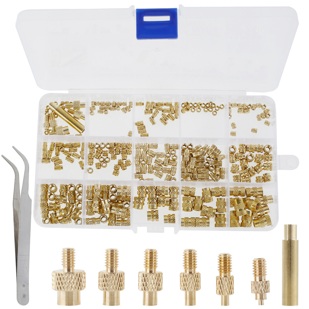 308 ชิ้นเกลียวแทรกทองเหลืองความร้อนชุดใส่ M2 M2.5 M3 M4 M5 M6 เมตริก Knurled Nuts Assortment ชุดสําห