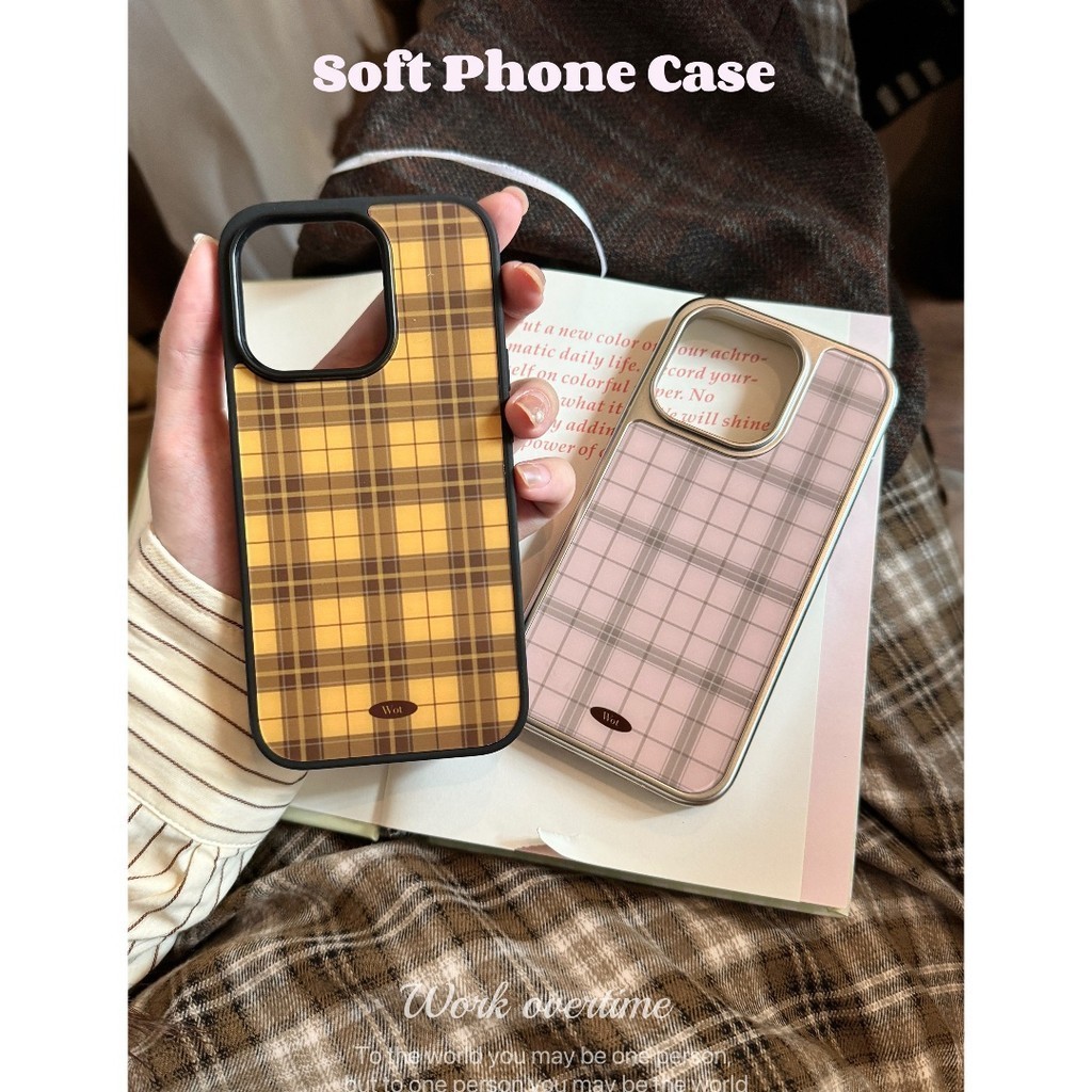 สีชมพูหวานลายสก๊อตเคสโทรศัพท์ Anti-Fall สําหรับ iPhone 16 Promax 15 Promax 11 12 13 14plus 15plus 16e 16plus 15pro