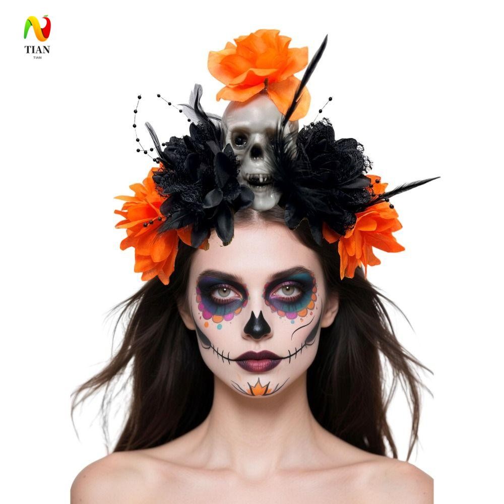 INQUIRY IMPACT ที่คาดผมหัวกะโหลกฮาโลวีน, ดอกไม้จําลองตกแต่งฮาโลวีนที่คาดผมหัวหัวกะโหลก, ผ้าโพกศีรษะท