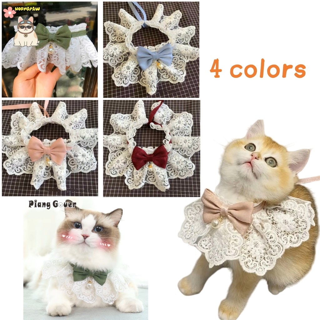 แฟชั่นปรับแมวสร้อยคอสายคล้องคอ Puppy String Bib สุนัข Neckerchief ไข่มุกลูกไม้ Bowknot