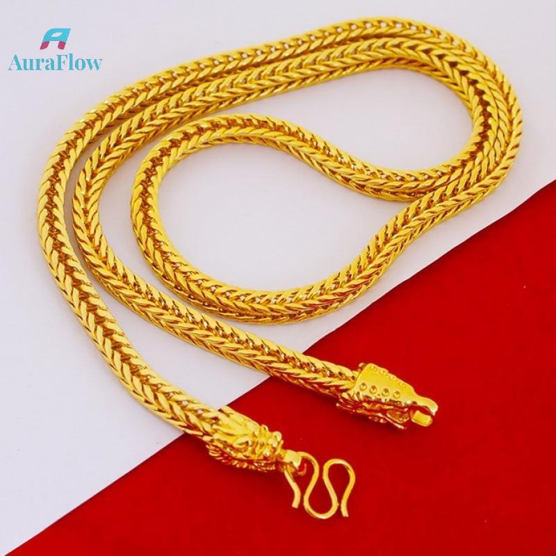 AuraFlow Alloy Gold Plated Dragon Fox Tail สร้อยคอ 6 มม.เลียนแบบทองส่วนบุคคล Square Fox Tail สร้อยคอคอใหม่