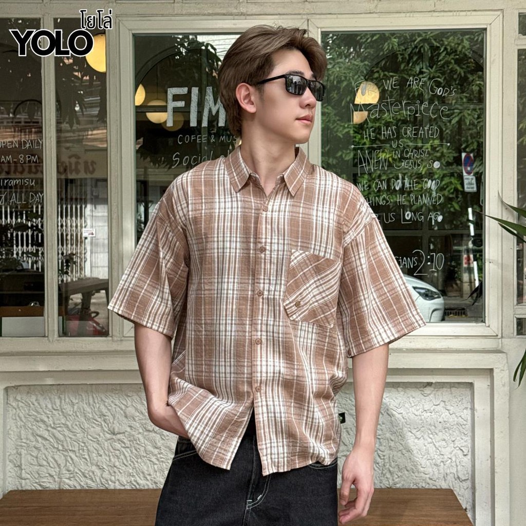 YOLO เสื้อเชิ้ต OVERZISE เสื้อเชิ้ตผู้ชาย เสื้อเชิ้ตลายทาง แขนสั้น ติดกระดุมหน้า Y252363 ราคา ถูกที่สุด ดีลบีเคเค แกลเลอรีภาพที่ 5