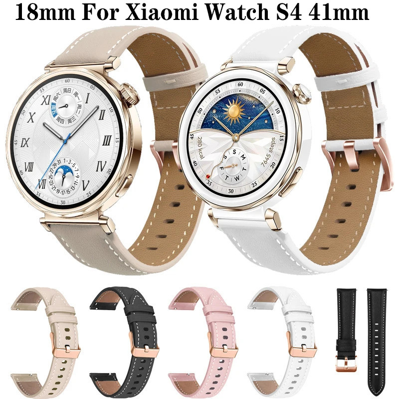 เปลี่ยนสายรัดข้อมือหนัง 18 มม.สําหรับนาฬิกา Xiaomi S4 41 มม.สายรัดข้อมือ Mi นาฬิกา S4 41 มม.สร้อยข้อมือสาวผู้หญิง Smartwatch Band