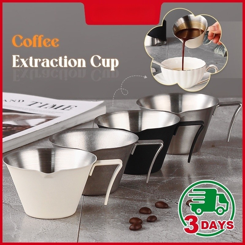 Coffee Extraction Cup 100ML ถ้วยช็อตเอสเพรสโซ่ ถ้วยตวงเอสเปรสโซ่ สเตนเลส 304 รูปตัว V ช็อตกาแฟ พร้อมที่จับ พร้อมสเกล
