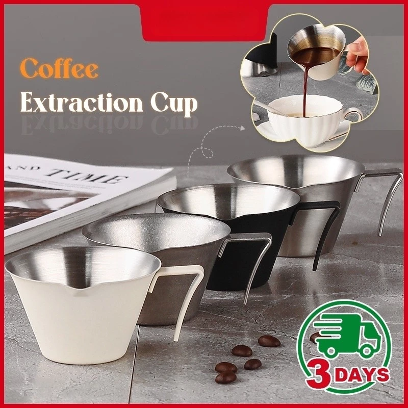 Coffee Extraction Cup 100ML ถ้วยช็อตเอสเพรสโซ่ ถ้วยตวงเอสเปรสโซ่ สเตนเลส 304 รูปตัว V ช็อตกาแฟ พร้อมที่จับ พร้อมสเกล