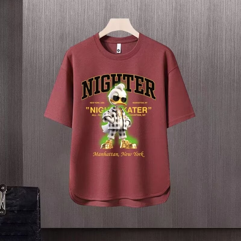 Casual Light Luxury Street Wear Mens All-Match เสื้อยืดหลวม202523อินเทรนด์แขนสั้น 2025 พิมพ์ด้านบนอิ