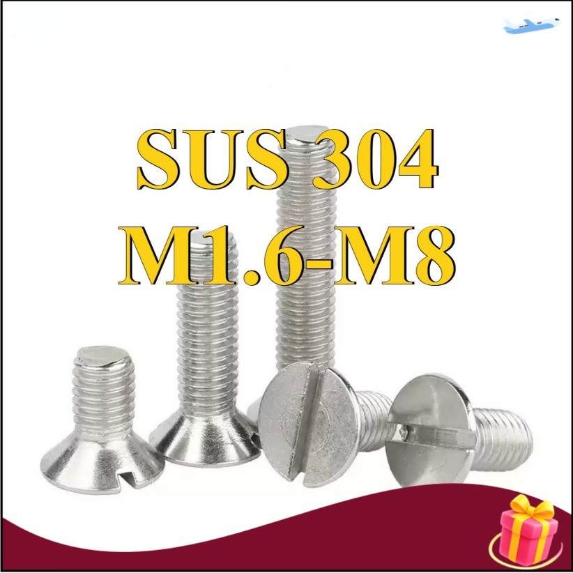 GB68 304 สแตนเลส one-word slot consunk หัวสกรู slotted แบนหัวสกรู M1.6M2M2.5M3M4M5M6M8M10WDY-MB