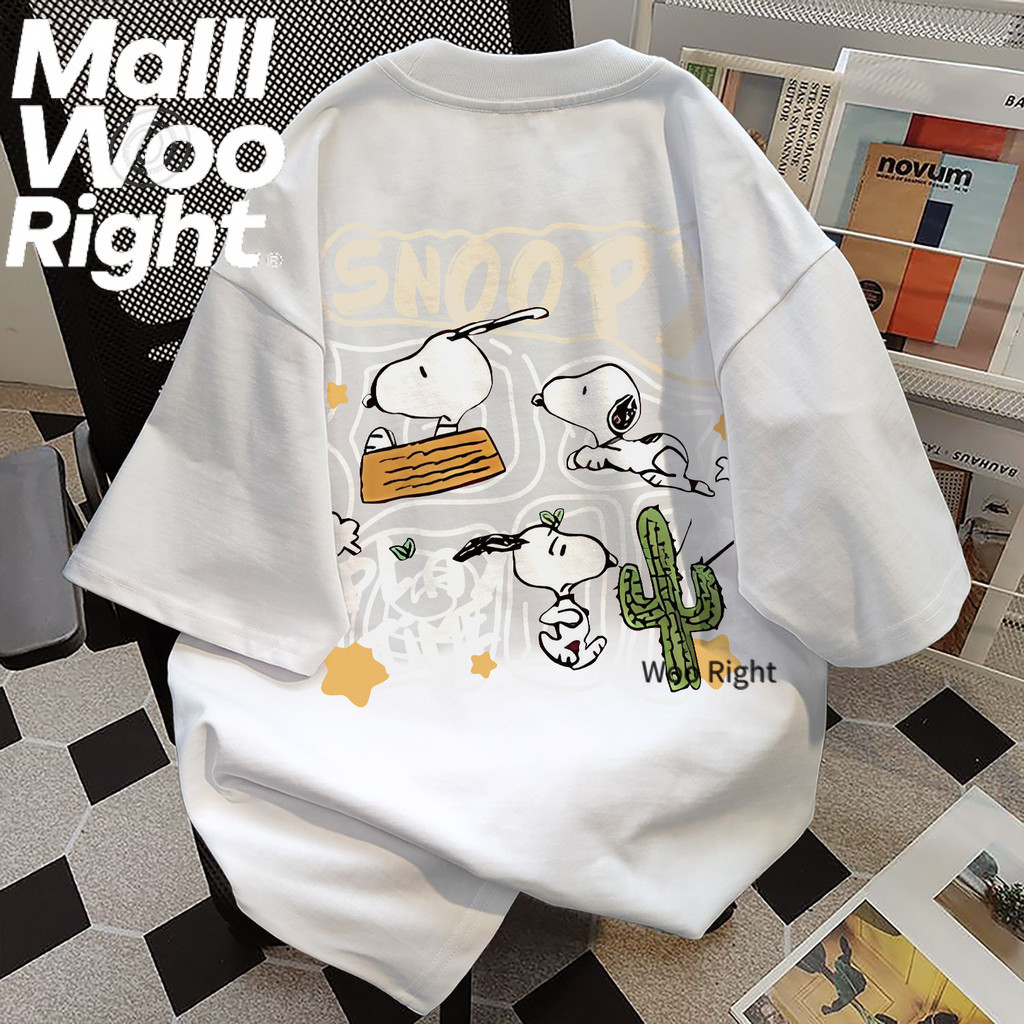 (จัดส่งตลอด 24 ชั่วโมง)Woo Right ฤดูร้อนผู้ชายผ้าไหมนมเสื้อยืดคอกลม "การ์ตูนสุนัข" พิมพ์แขนสั้นหลวมเสื้อ