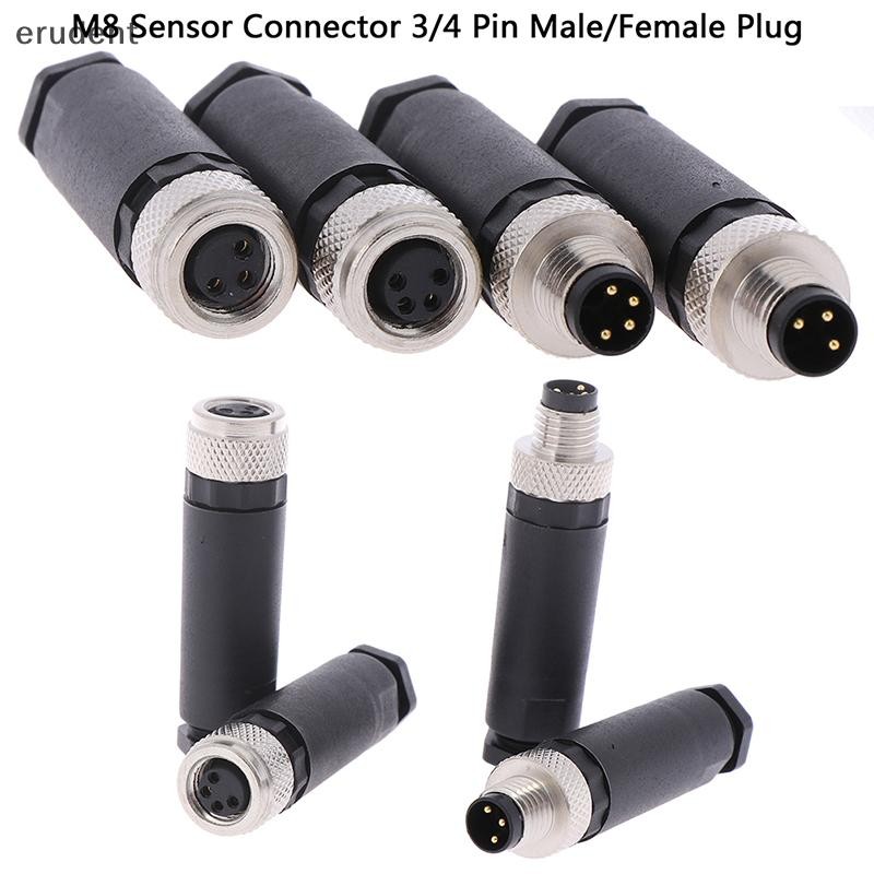 Erudent 1 PC M8 Sensor Connector 3/4 Pin ปลั๊กมุมตรงชาย/หญิงใหม่