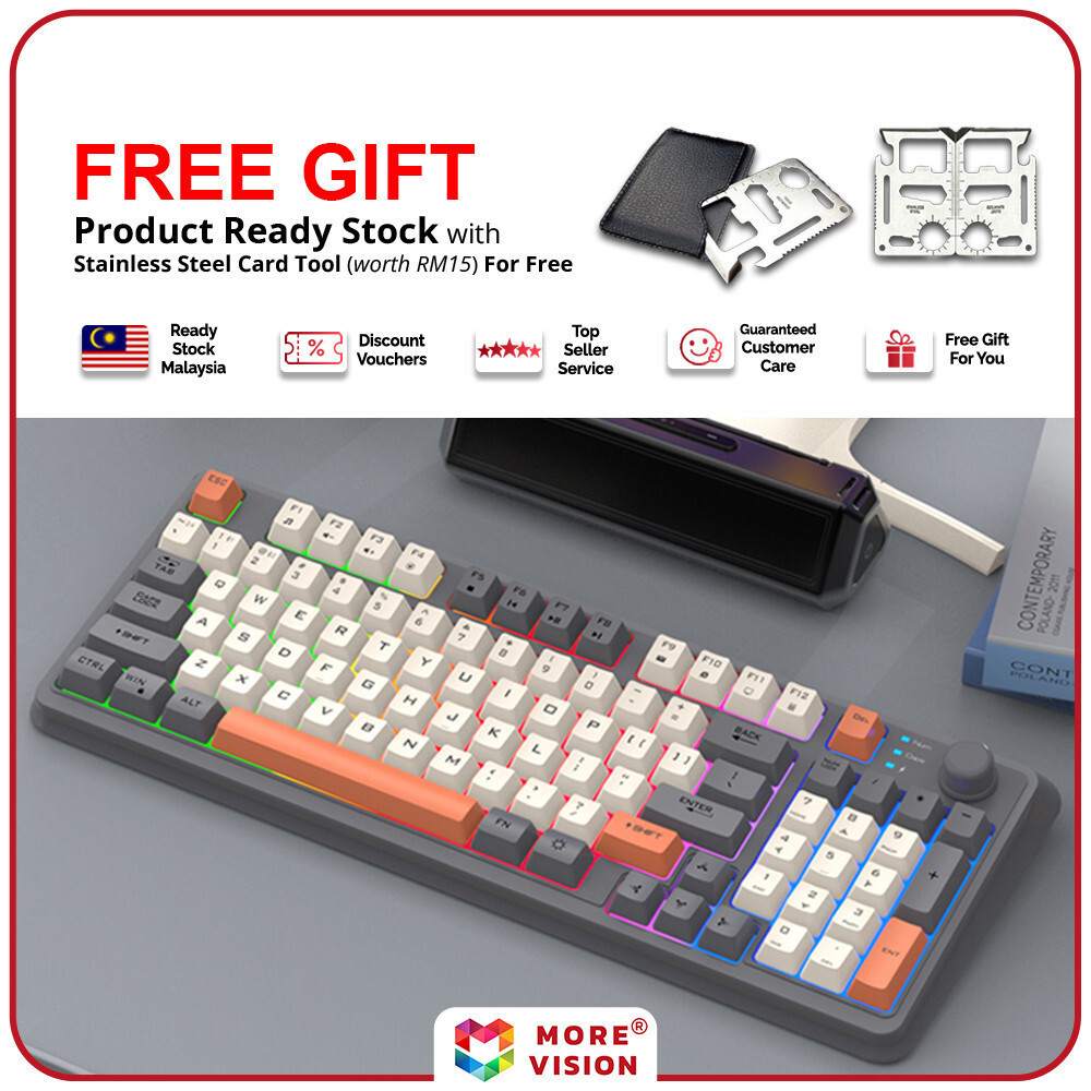 XUNFOX K82 K94 คีย์บอร์ดเกมแบ็คไลท์ 94Keys Backlit USB แบบมีสาย Dual Mode เงียบ 2.4G บลูทูธประเภท C