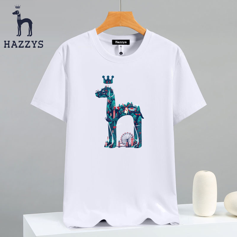 เสื้อยืดแขนสั้น Hazzys Haggis สไตล์เกาหลีสำหรับผู้ชาย ทำจากผ้าฝ้าย