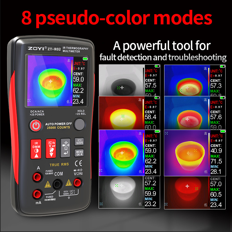 ZOYI R02 2in1 เครื่องทําความร้อนอินฟราเรด -20~550°ค มัลติมิเตอร์ ช่างไฟฟ้า 240*240 ความละเอียด