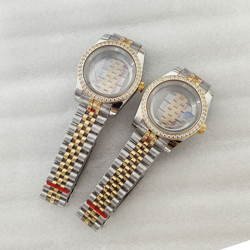 36/39 มม.Inter-gold Stone Bezel Watch Case + ชุดสายคล้องคอห้าลูกสําหรับ NH35/NH36/4R/7S การเคลื่อนไห