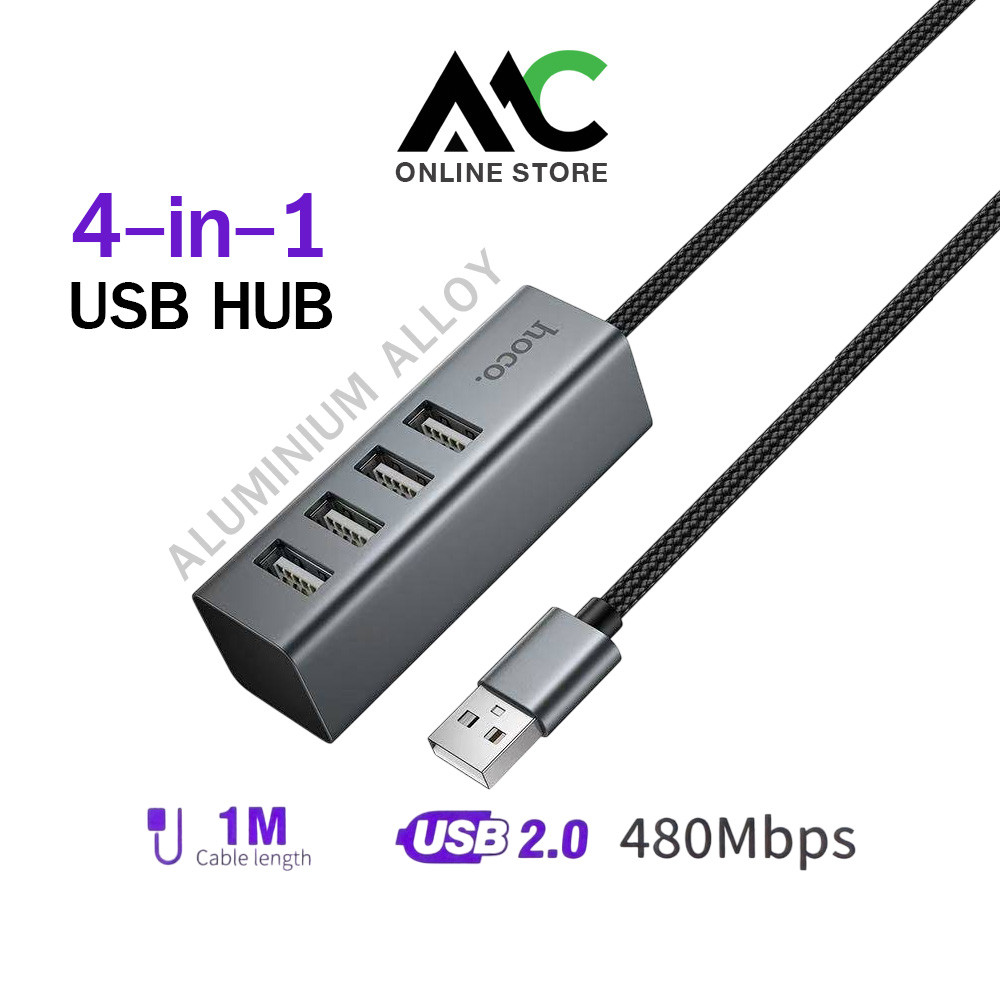 HOCO HB1A USB HUB 4 Port เพิ่มช่องเสียบ USB สำหรับ PC Labtop สายยาว 1 เมตร USB 2.0