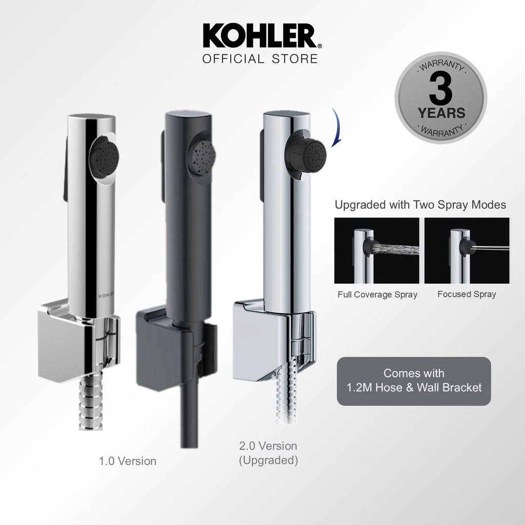 KOHLER สเปรย์ทําความสะอาดข้อมือพร้อมติดผนังและสายยาง, สเปรย์ฉีดชําระป้องกันแบคทีเรีย 1.0 K-98100T-B-