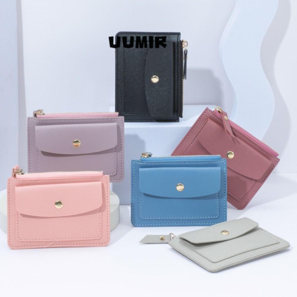 UUMIR กระเป๋าใส่เหรียญ,กระเป๋าใส่บัตรเครดิตสีทึบสั้น,หนัง ปู่ แบบเรียบง่ายกระเป๋าใส่บัตรหลายใบซิปกระเป๋าสตางค์ผู้หญิง