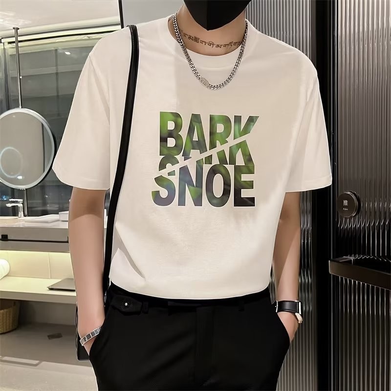 2025 NEW 2025 T-Shirt Ins Round Neck Trendy Printed Five-Sleeve Summer Men's Youth Fashion Standard 